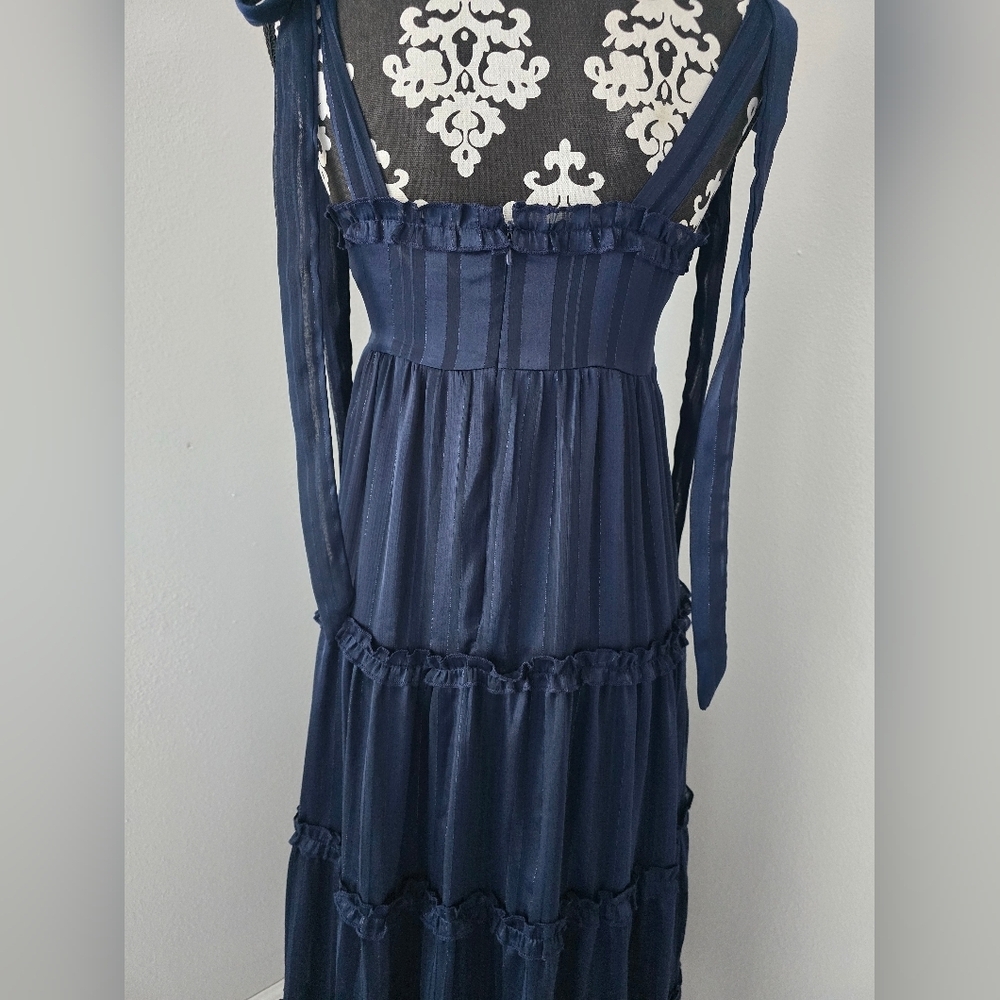 Lulus Day for Romance Navy Blue Tie-Strap Tiered Midi Dress size S - Picture 7 of 16